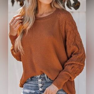 Cupshe Burnt Orange Crew Neck Sweater with Cozy Knit 🍁